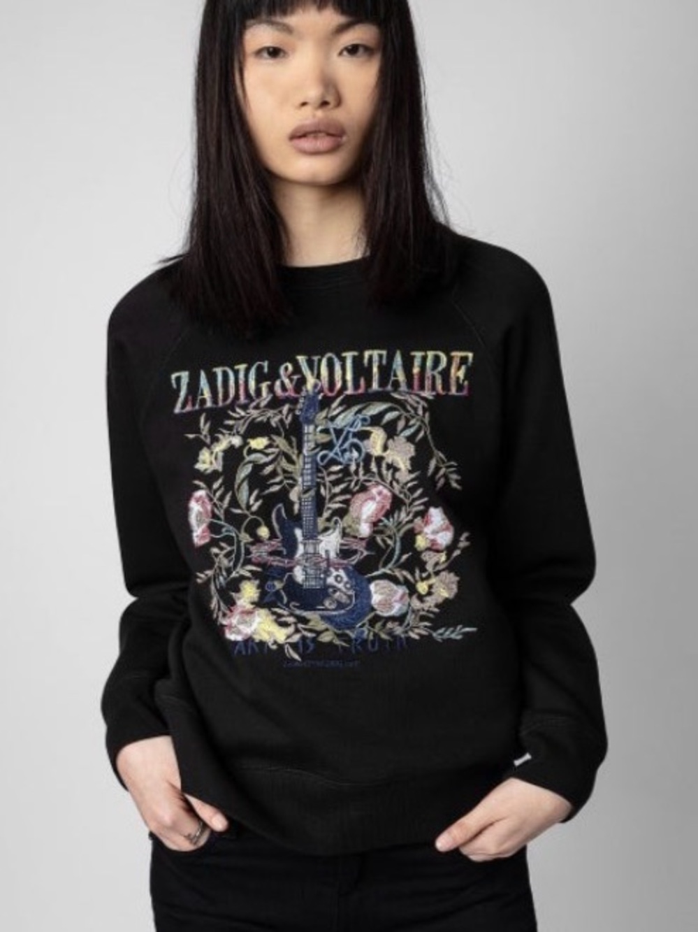 Zadig & Voltaire Upper Guitar Brode Black Sweatshirt L Grunge Streetwear Rock